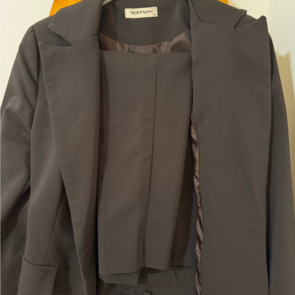 Telepathy by Aritzia Dark Brown Suit Set (Blazer + Pants) 2X1 - Picture 7 of 14